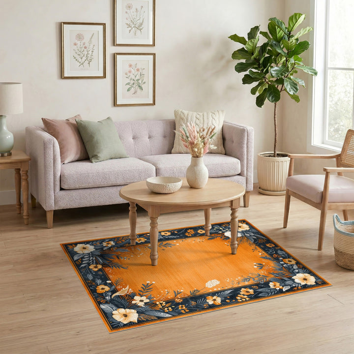 Orange Floral Vintage Area Rug