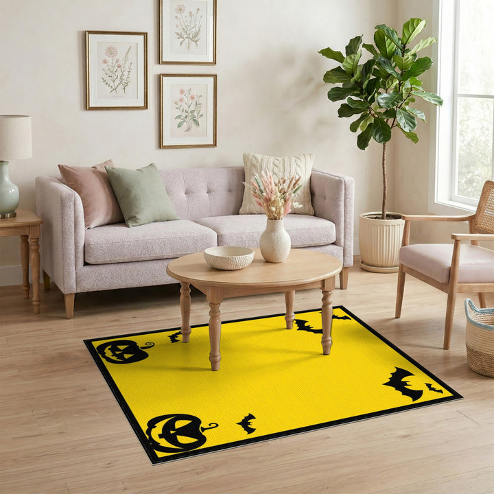 Yellow Halloween Bats and Pumpkins Area Rug