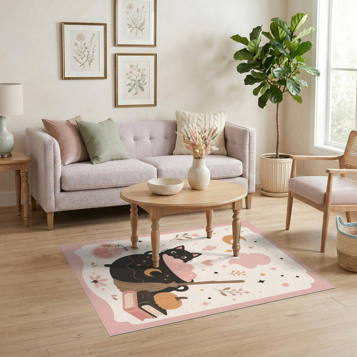 Pink Witch Cat Cauldron Kids Area Rug