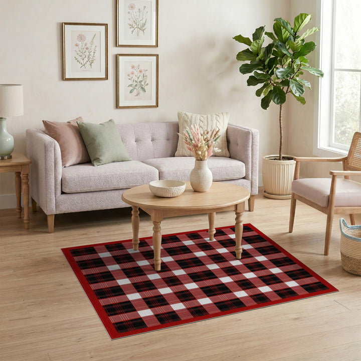 Geometric Modern Red Black Buffalo Check Area Rug