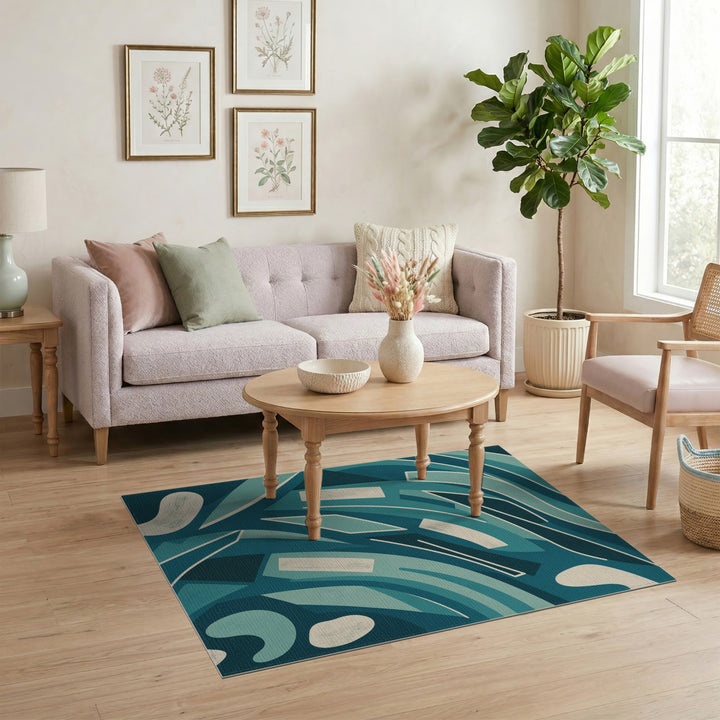 Teal Abstract Flow Area Rug