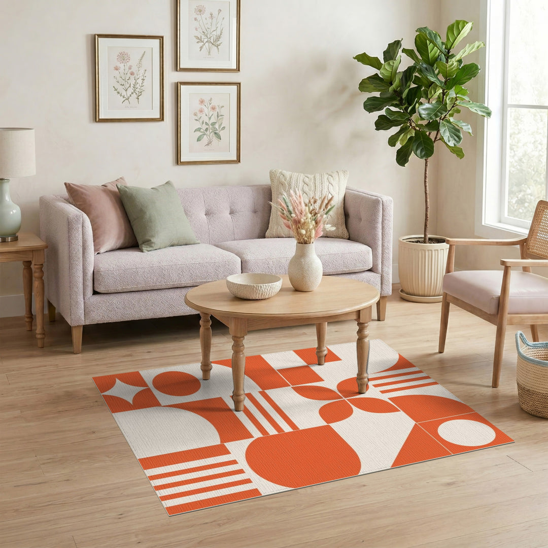 Bold Orange Geometric Area Rug