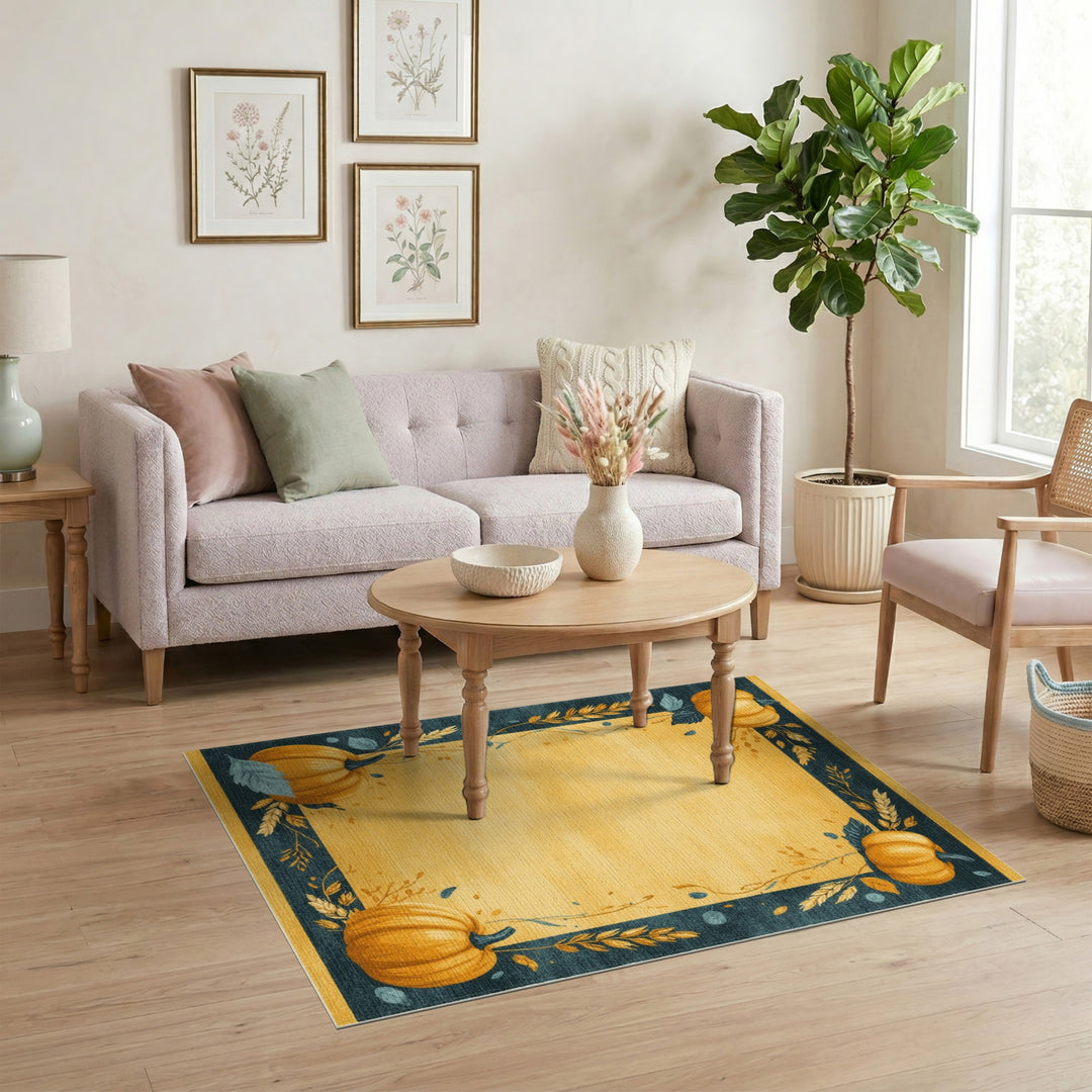 Pumpkin Harvest Yellow Area Rug