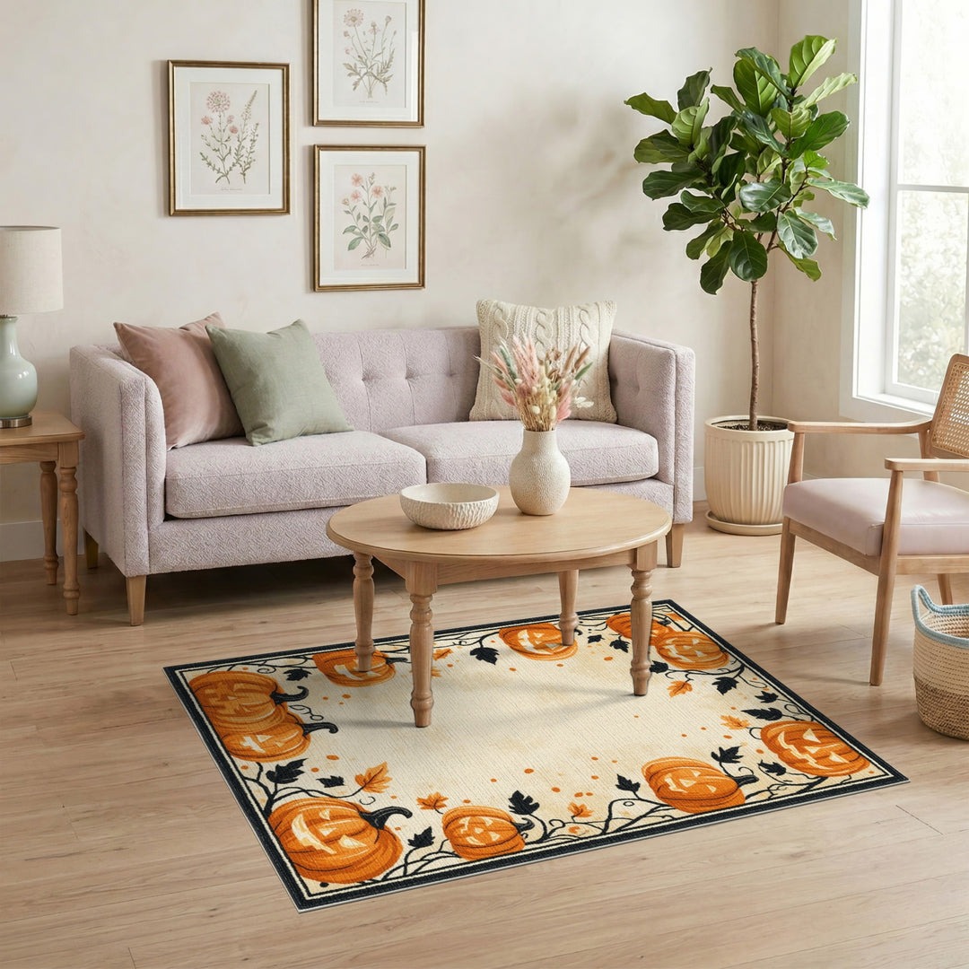 Orange Pumpkin Border Halloween Area Rug