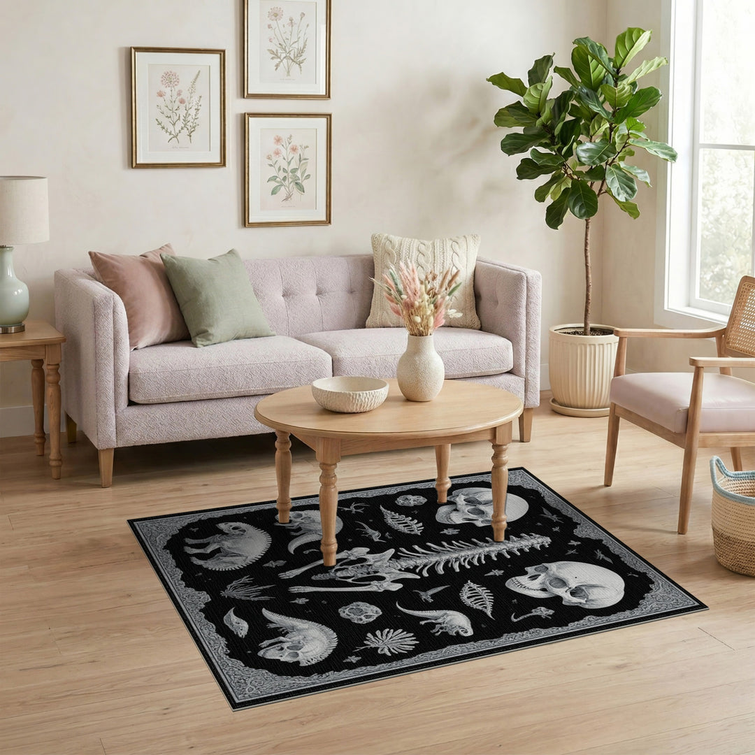 Black and White Dinosaur Skeleton Area Rug