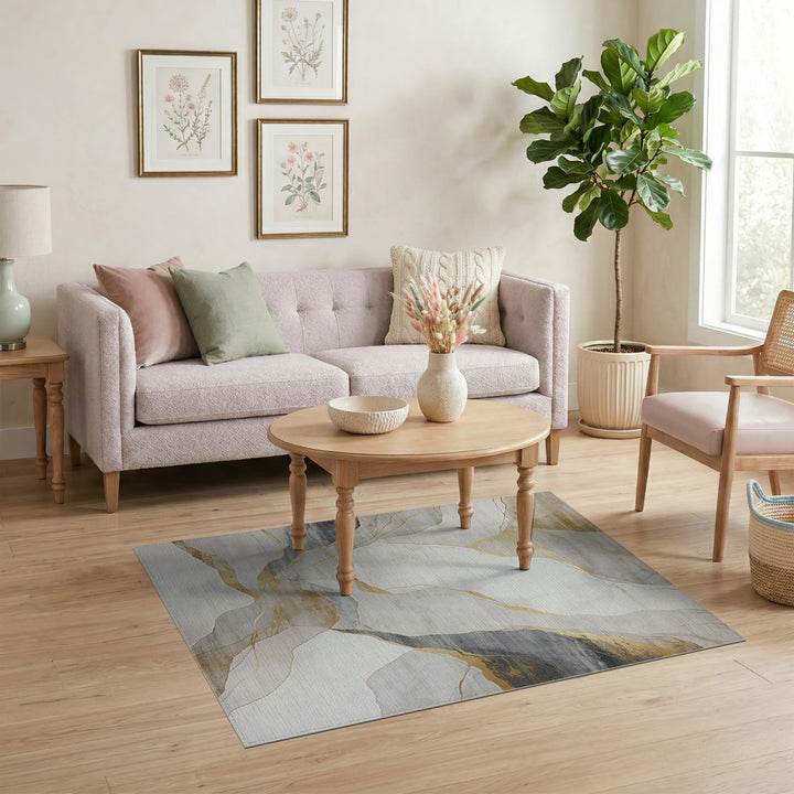 Gold and Silver Abstract Gold Marble Area Rug