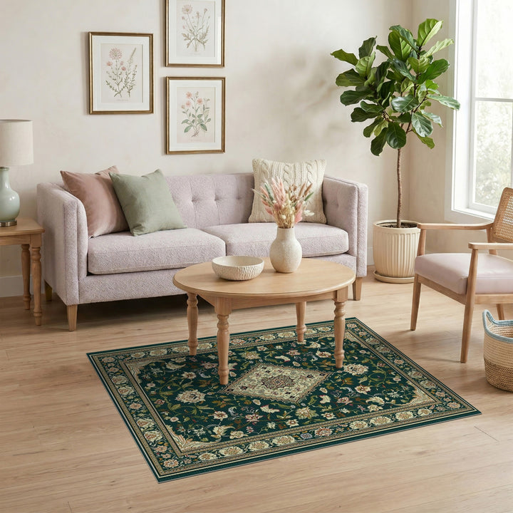 Green Traditional Persian Floral Traditional Persian Area Rug