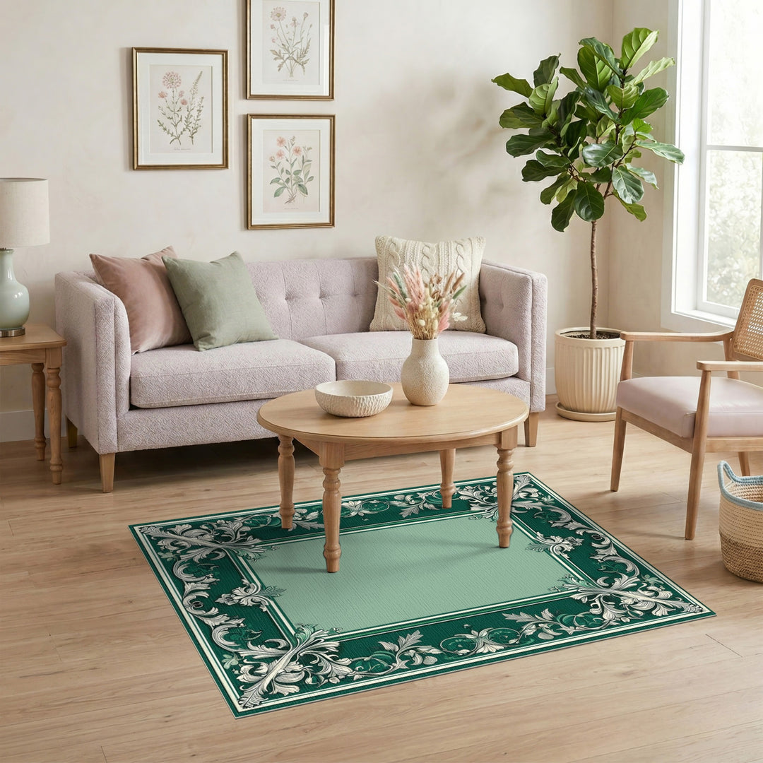 Green Ornate Floral Vintage Area Rug