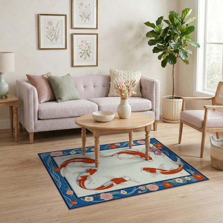 Koi Fish Floral Wave Area Rug