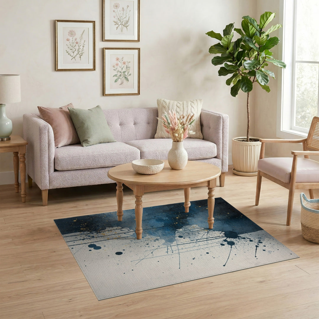Blue Abstract Splatter Area Rug