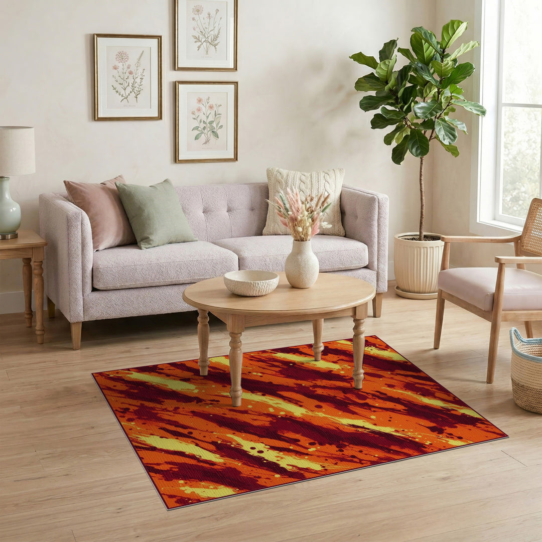Vibrant Orange Abstract Splash Area Rug