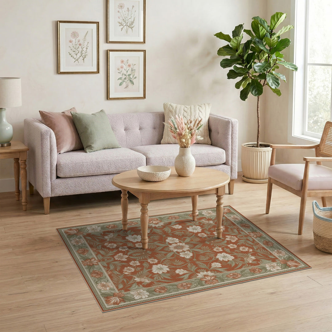 Red Floral Vintage Area Rug