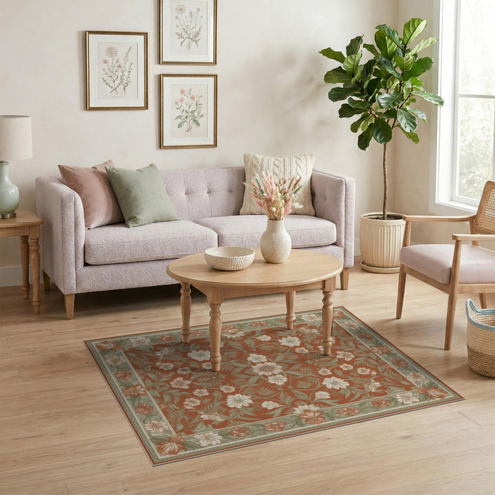 Red Floral Vintage Area Rug