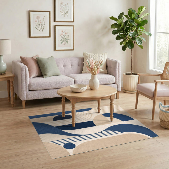Navy Blue Geometric Area Rug