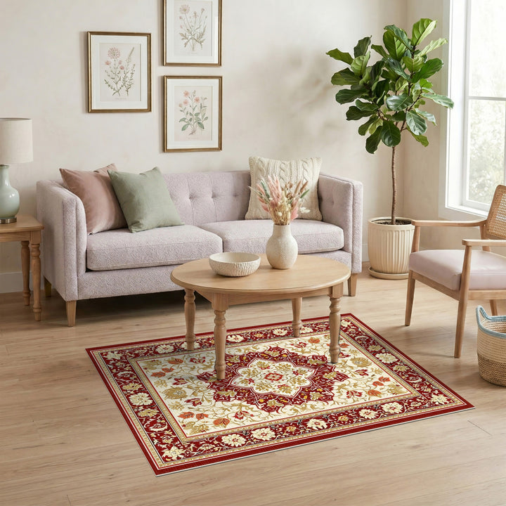 Red Persian Floral Medallion Area Rug