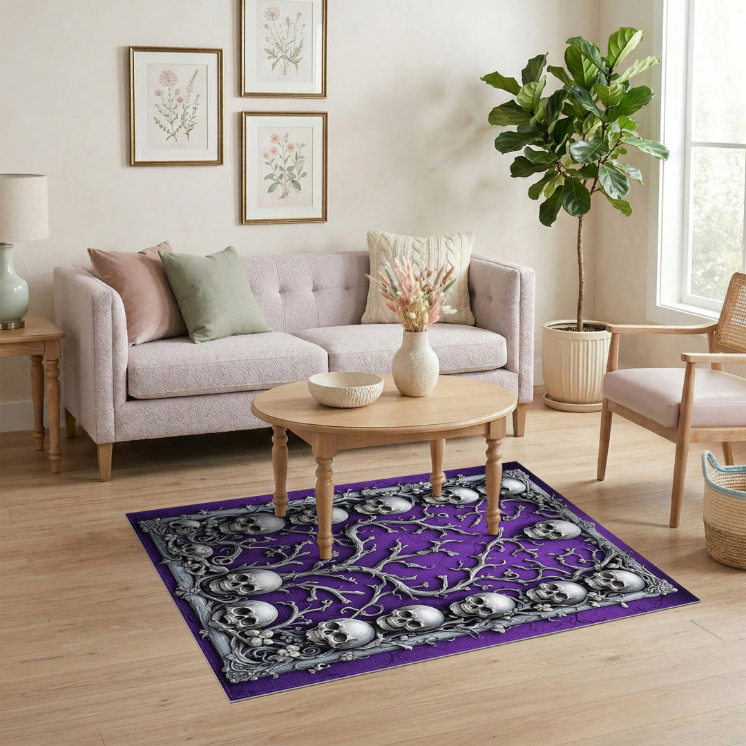 Purple Gothic Skull Branch Area Rug
