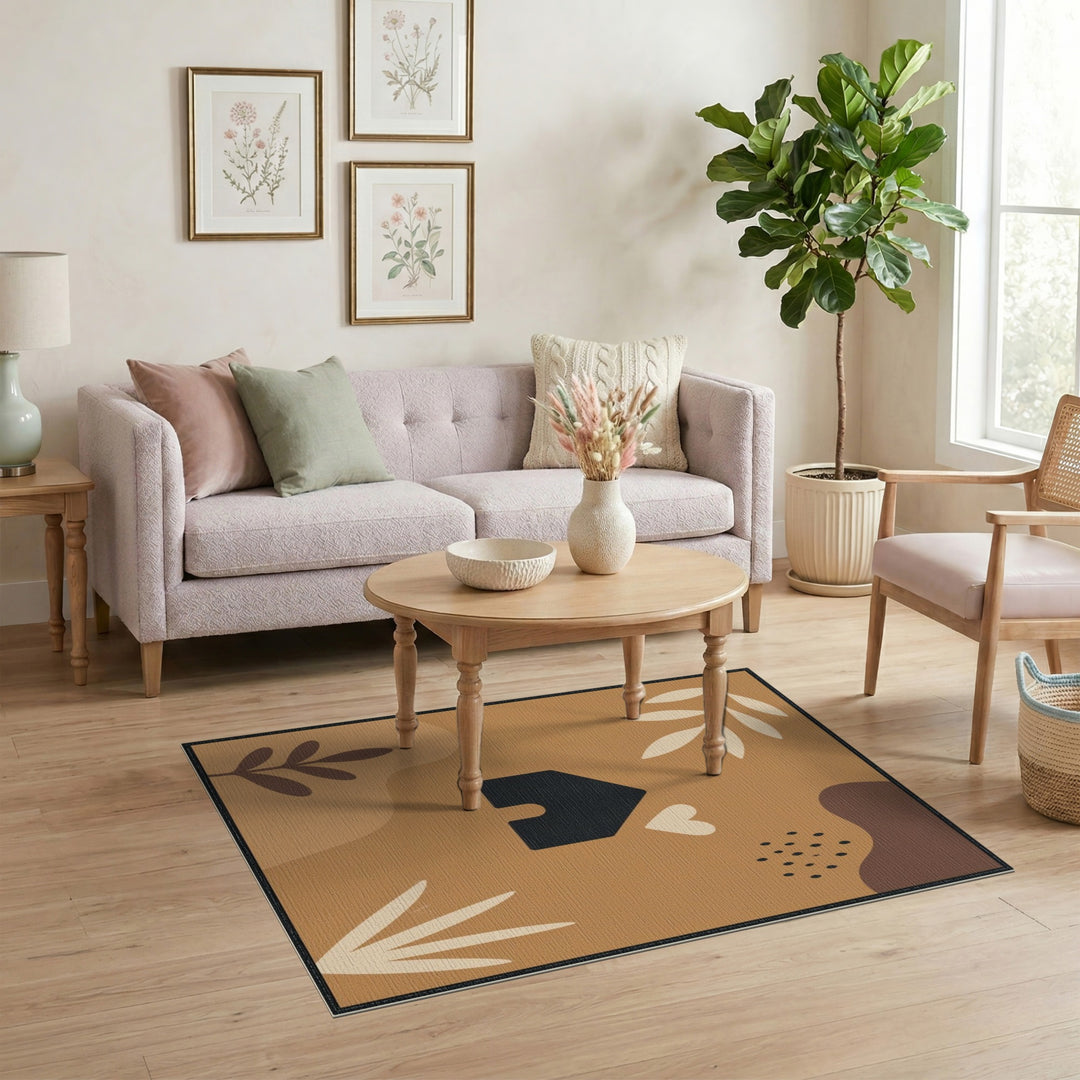 Abstract House Heart Brown Area Rug