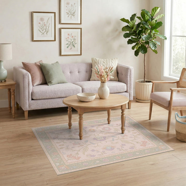 Blush Pink Floral Vintage Area Rug