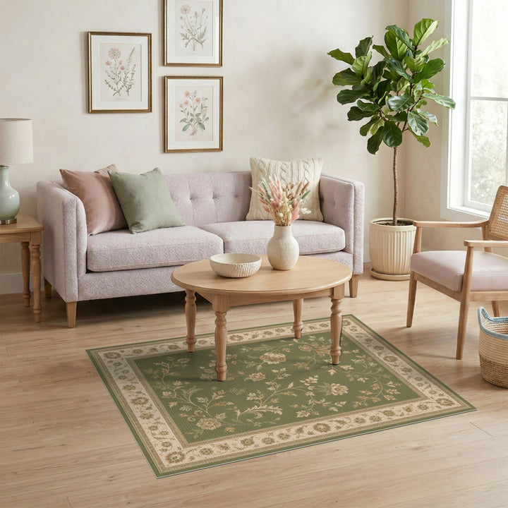 Green Floral Vintage Area Rug
