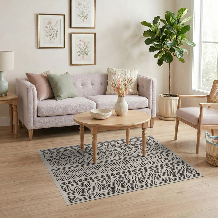 Black White Geometric Striped Area Rug