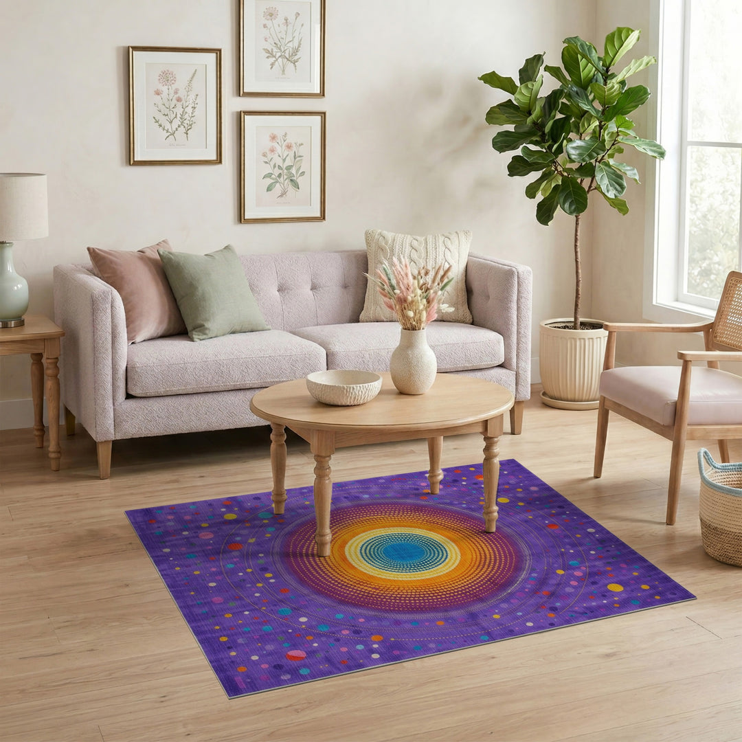 Vibrant Purple Geometric Circle Area Rug