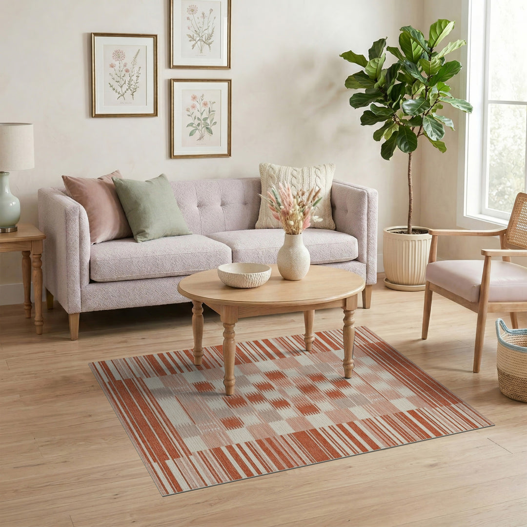 Red Southwestern Striped Area Rug
