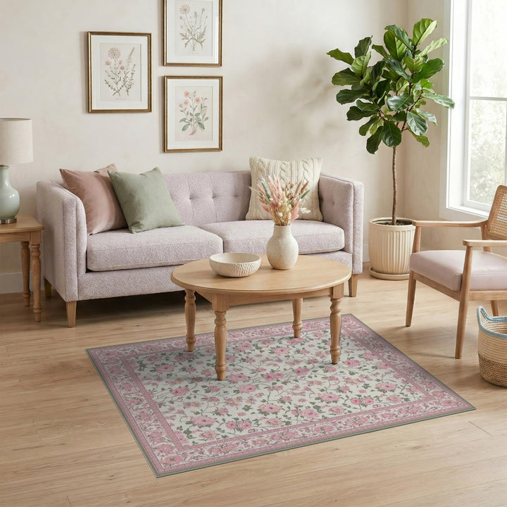 Pink Rose Floral Vintage Area Rug