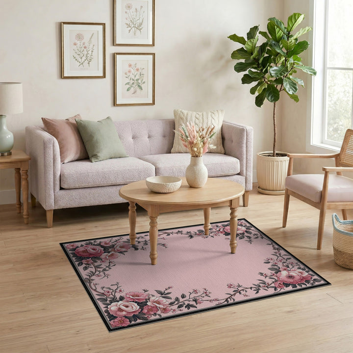 Pink Rose Floral Vintage Area Rug