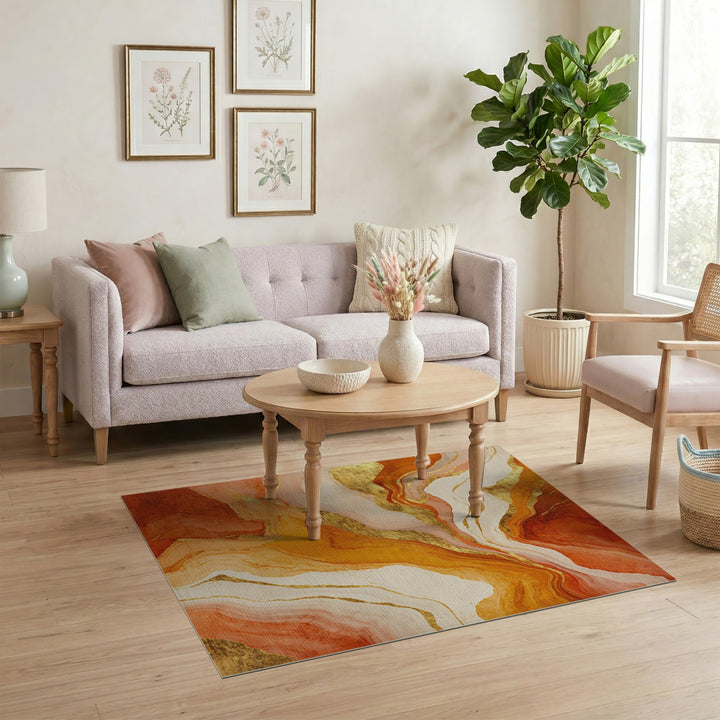 Orange Gold Abstract Marble Area Rug