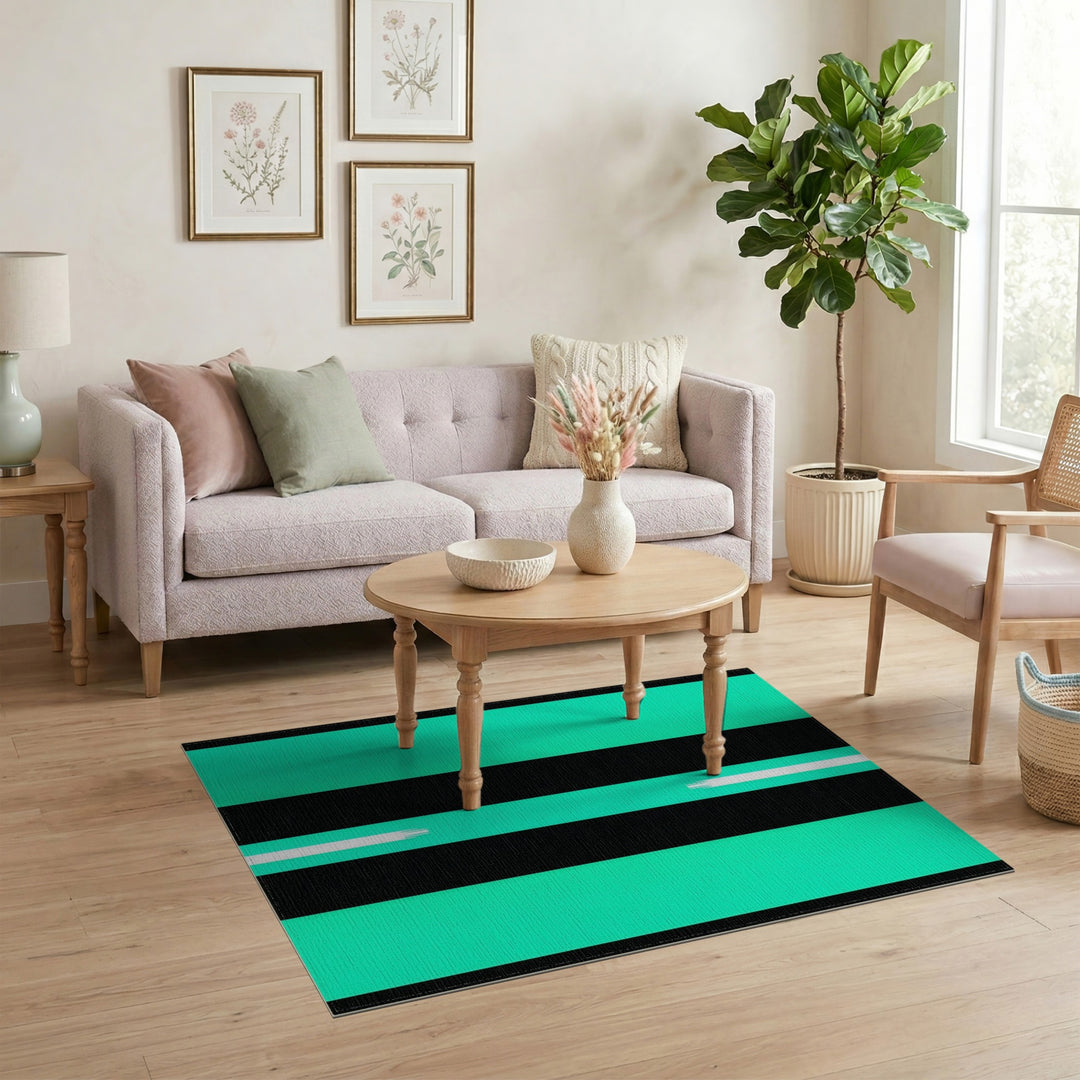 Bold Teal Striped Geometric Area Rug