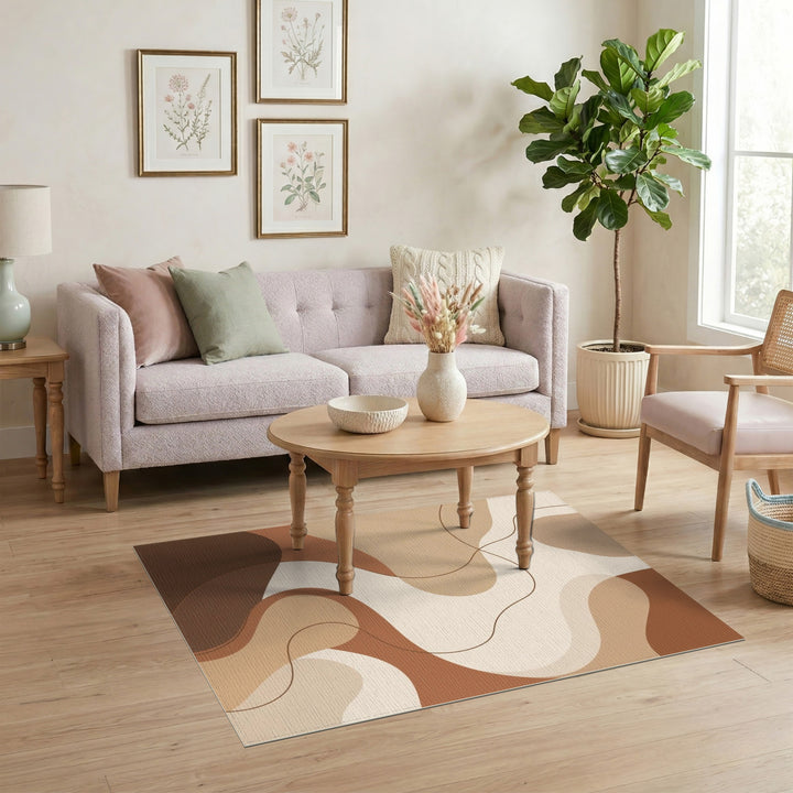 Abstract Area Brown and Tan Wavy Brown Abstract Area Rug
