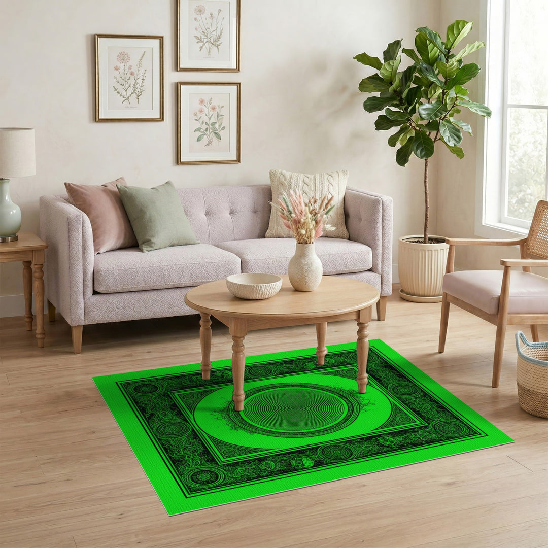Green Skull Spiral Geometric Area Rug