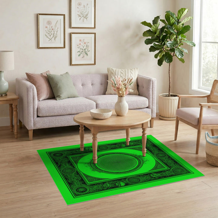 Green Skull Spiral Geometric Area Rug