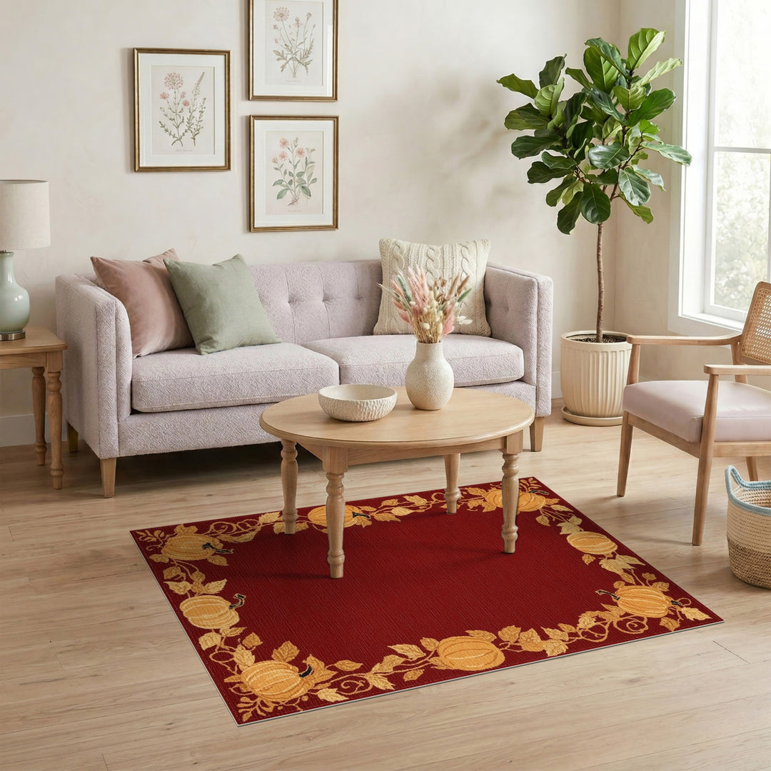 Red Pumpkin Border Area Rug
