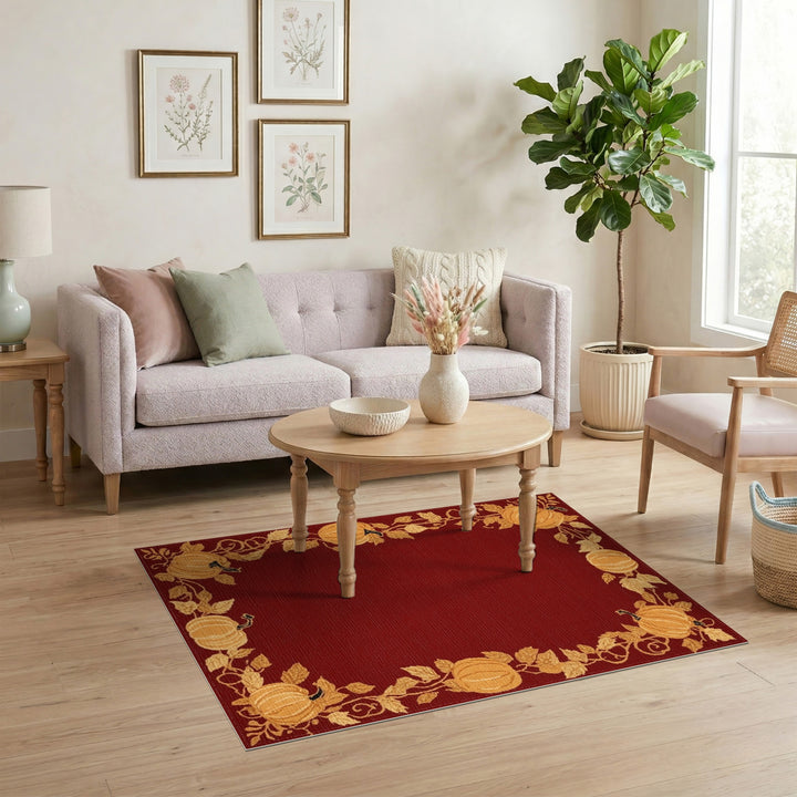 Red Pumpkin Border Area Rug
