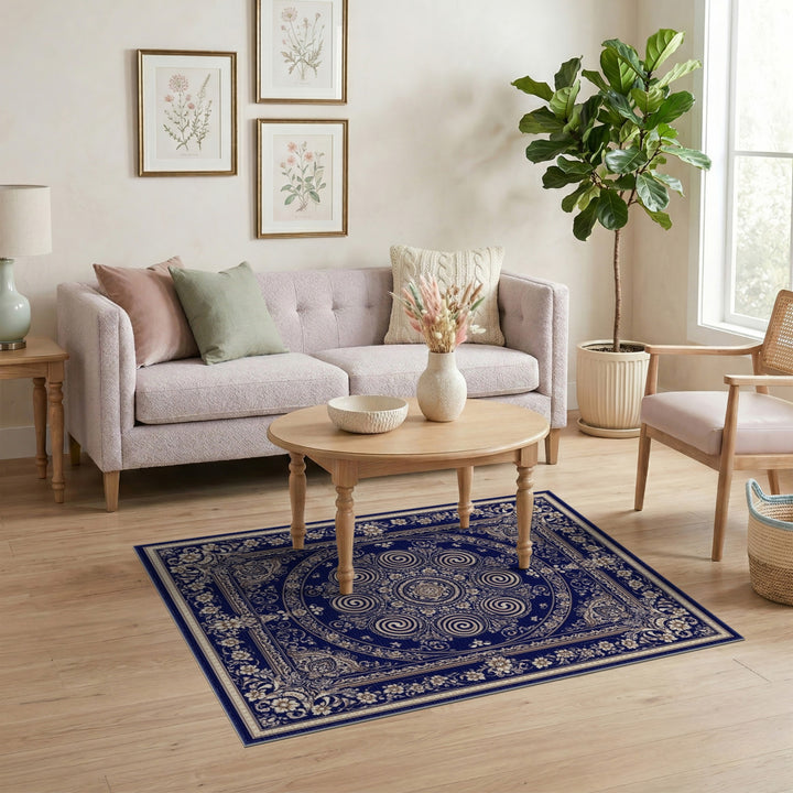 Navy Blue Floral Vintage Area Rug