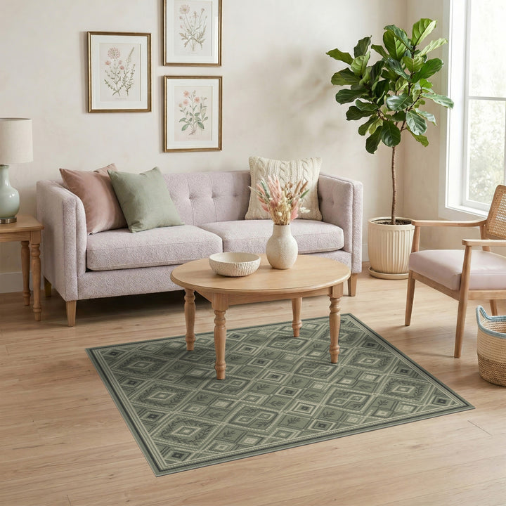 Geometric Modern Sage Green Geometric Diamond Area Rug