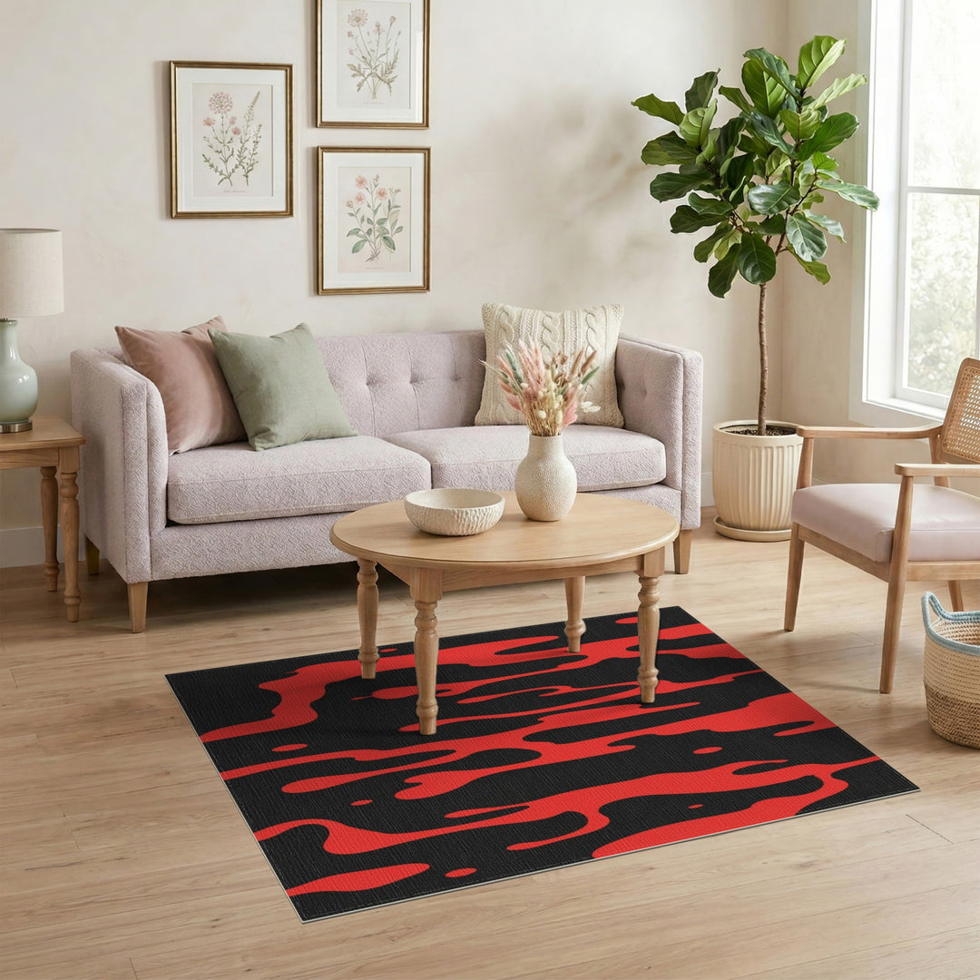 Red Abstract Drip Area Rug