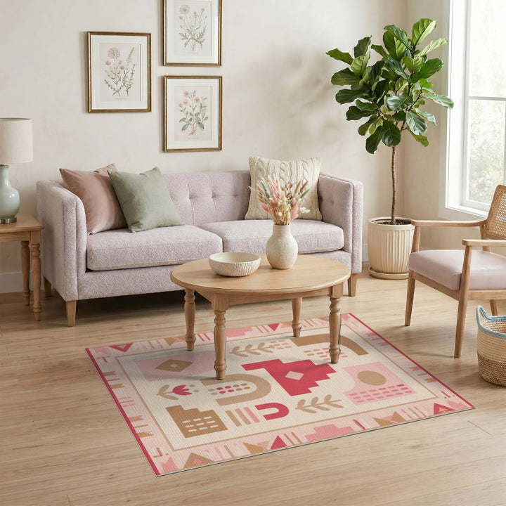 Pink Geometric Modern Washable Area Rug