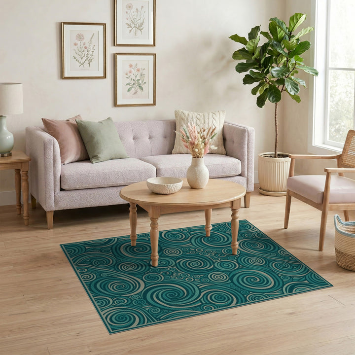 Teal Swirl Abstract Area Rug