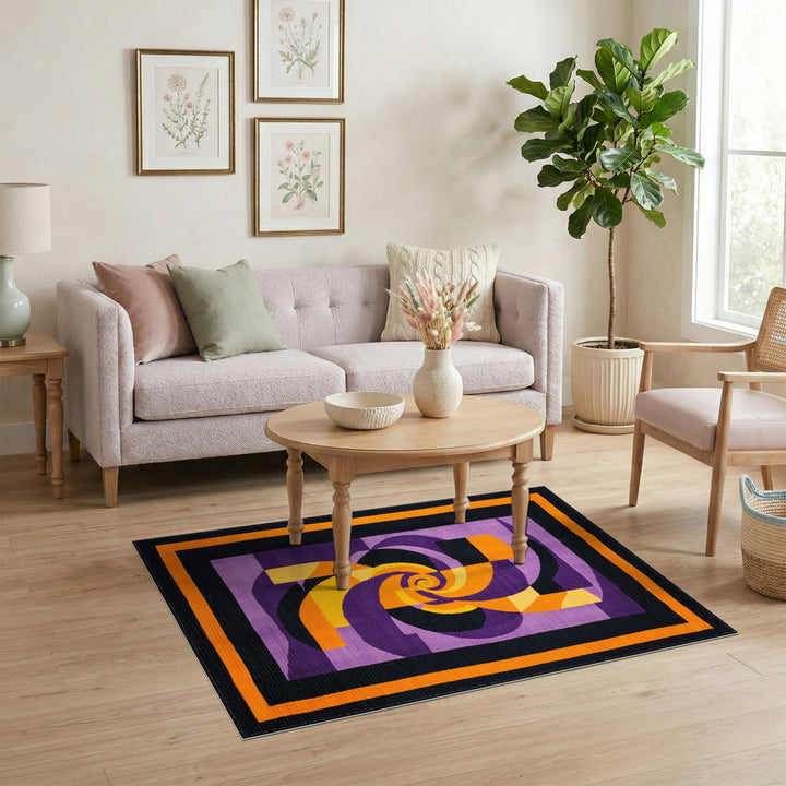 Purple Geometric Spiral Area Rug