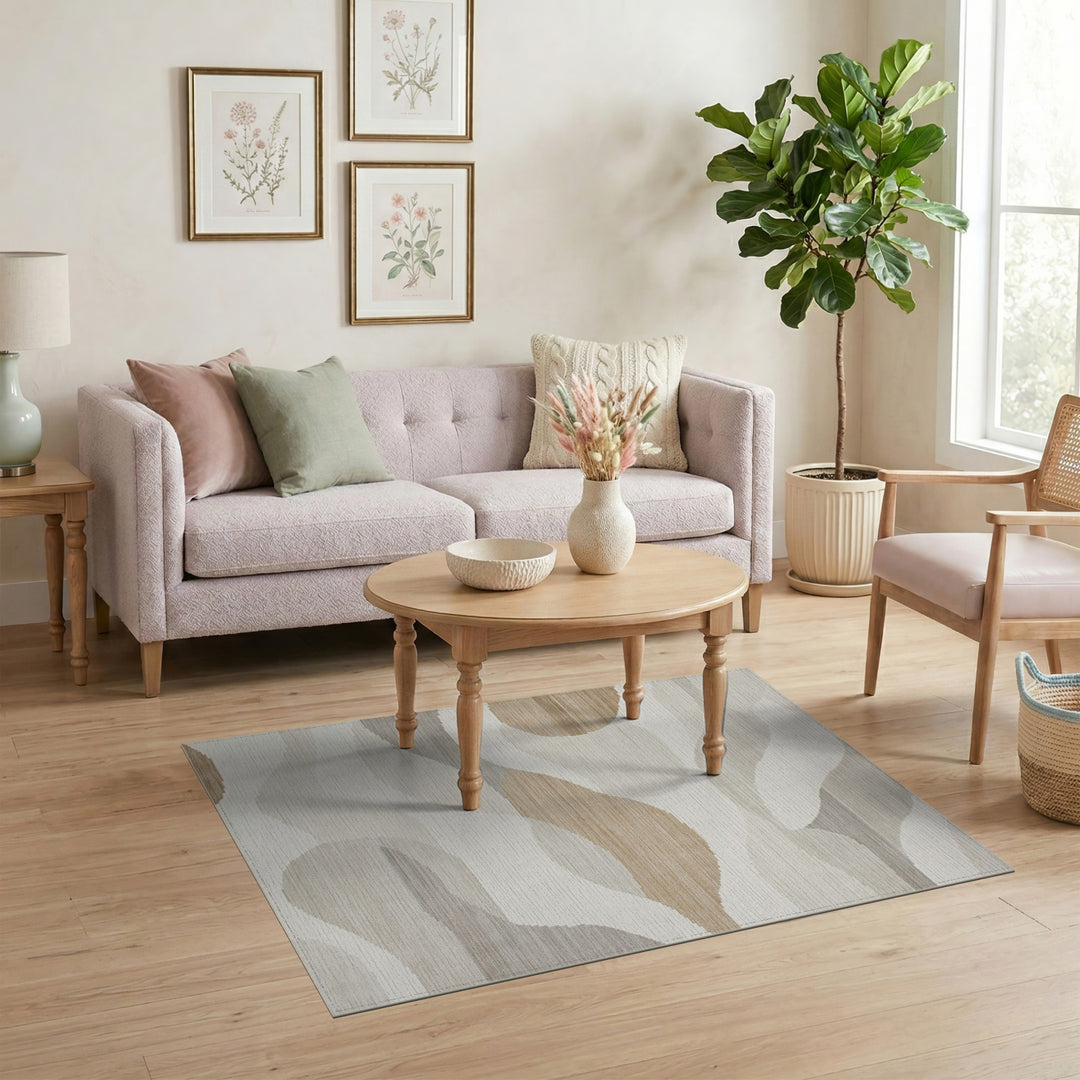 Wave Abstract Area Beige Neutral Abstract Wave Area Rug