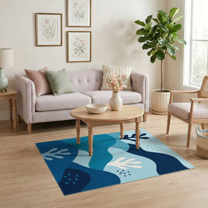 Blue Teal Abstract Wave Area Rug