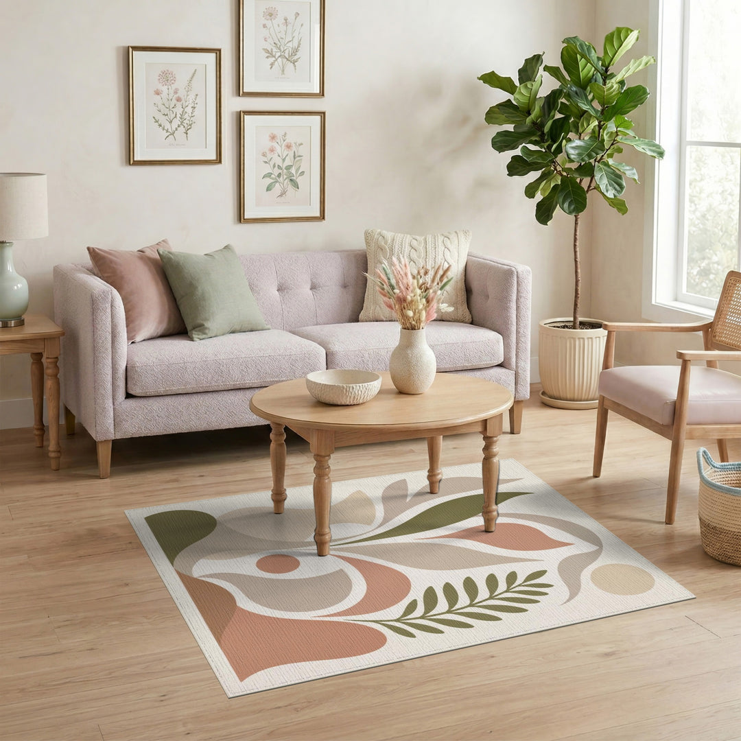 Beige Abstract Botanical Area Rug