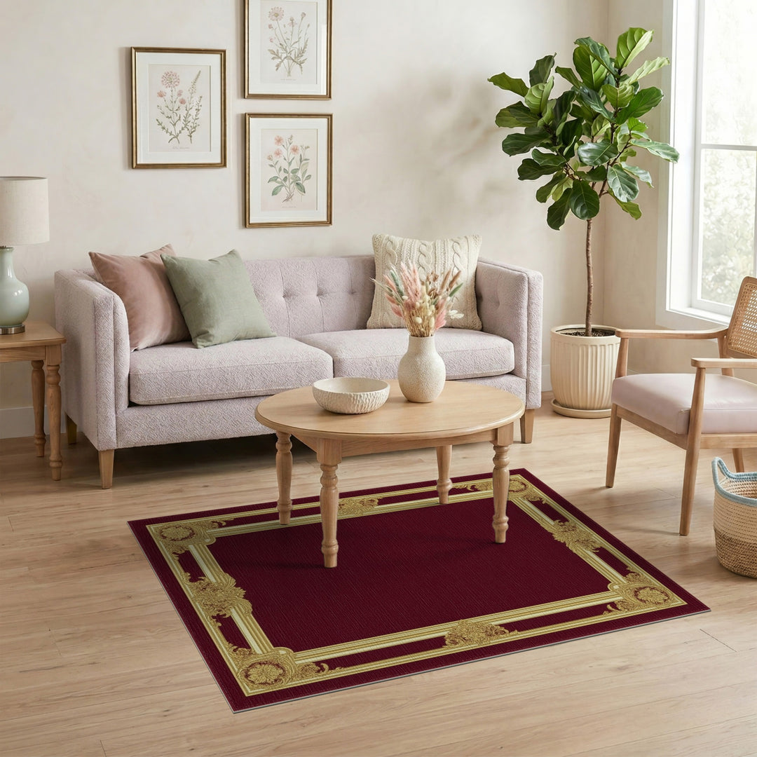 Ornate Red Gold Frame Area Rug
