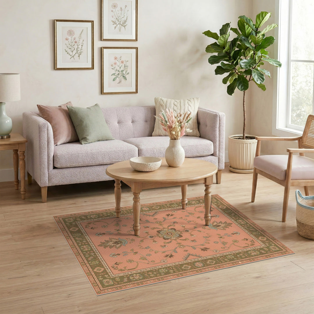 Pink Floral Vintage Area Rug