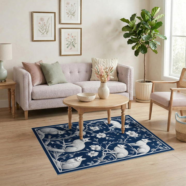 Navy Fox Floral Area Rug