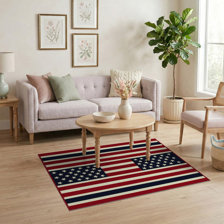 Patriotic Multi-color and Patterns Patriotic Stars and Stripes Area Rug
