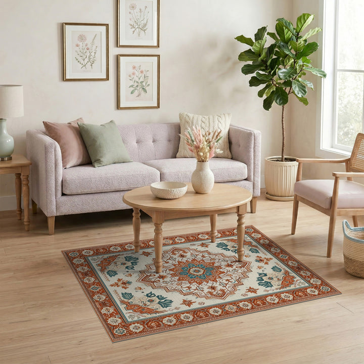 ODIKA Orange Teal Persian Area Rug