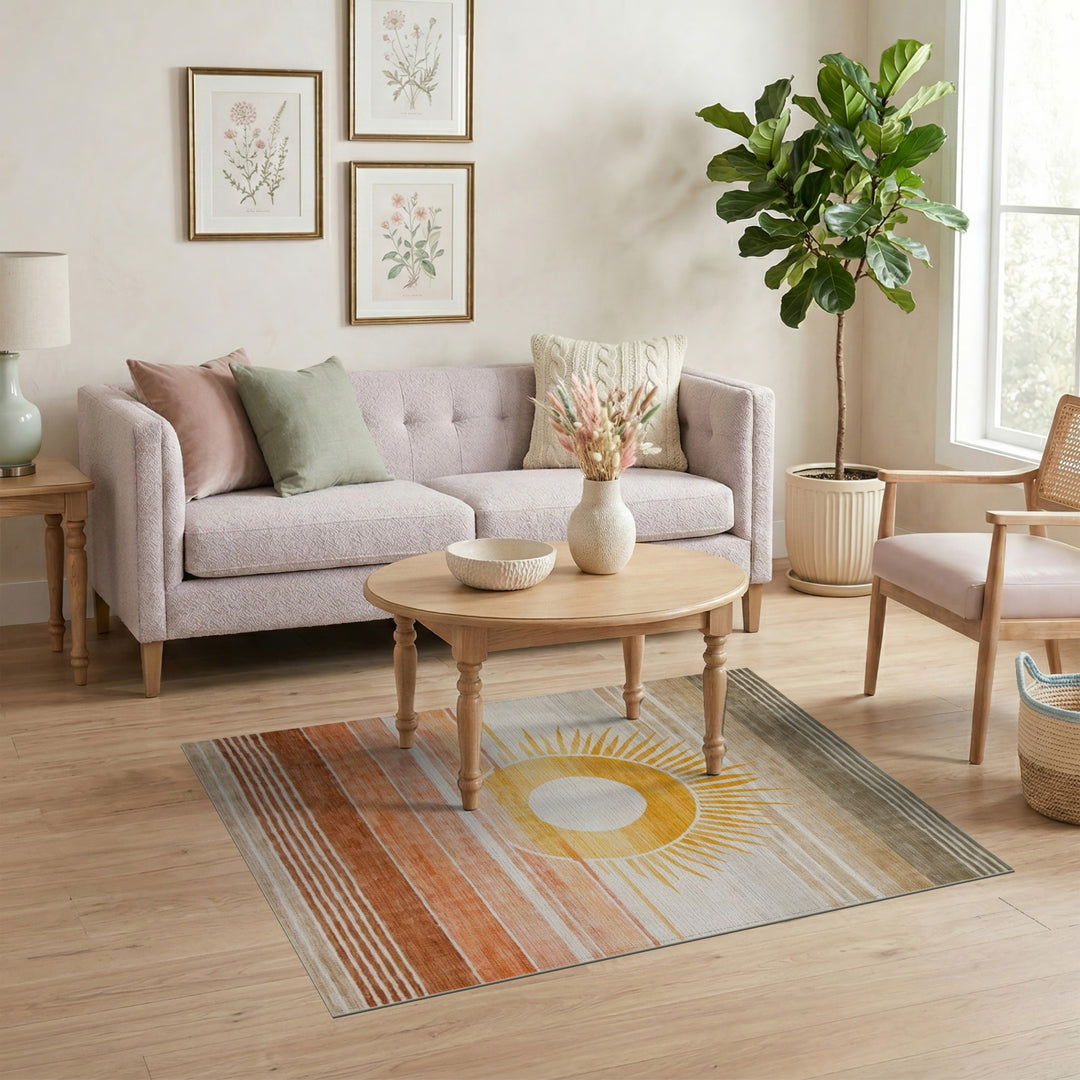 Yellow Sunburst Striped Area Rug